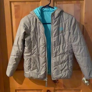 Girls north face reversible hooded jacket